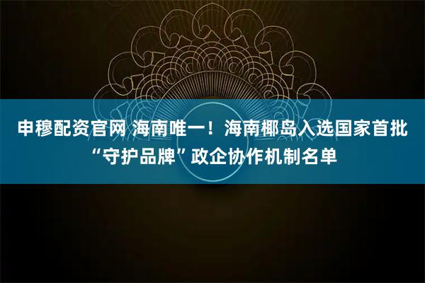 申穆配资官网 海南唯一!海南椰岛入选国家首批“守护品牌”政企协作机制名单